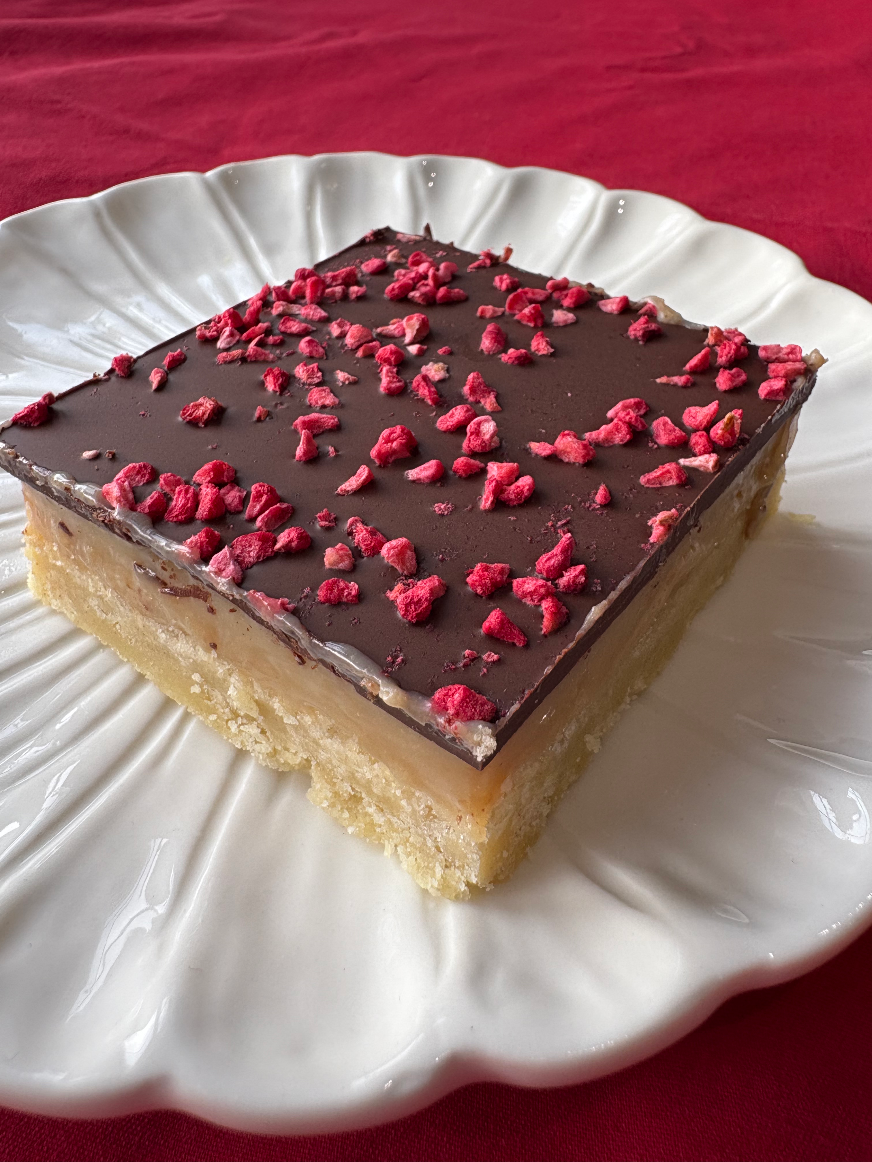 Dark Chocolate & Raspberry Millionaires digital recipe by Lilly White Cakes